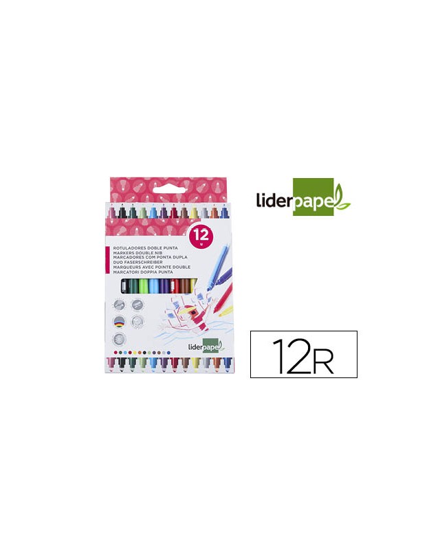 Rotulador liderpapel duo doble punta fina y gruesa caja de 12 unidades colores surtidos