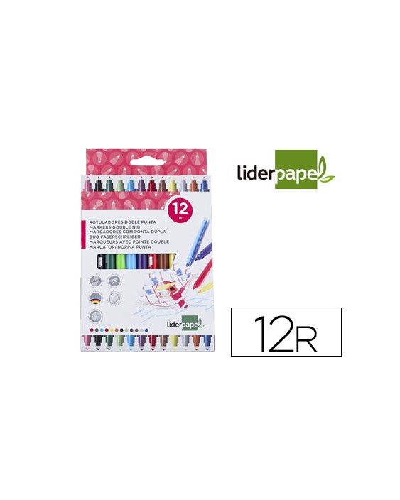 Rotulador liderpapel duo doble punta fina y gruesa caja de 12 unidades colores surtidos
