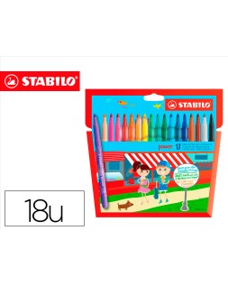 Rotulador escolar stabilo powe r caja de 18 unidades colores surtidos