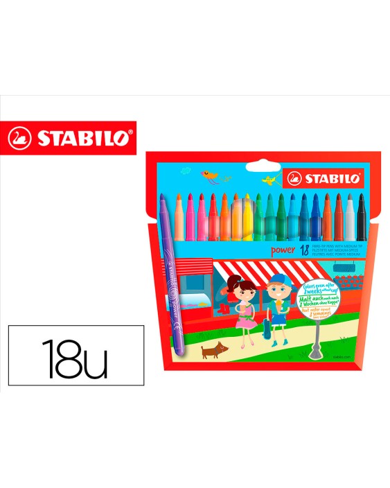 Rotulador escolar stabilo powe r caja de 18 unidades colores surtidos