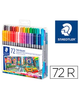 Rotulador staedtler doble punta de fibra 3200 estuche de 72 unidades colores surtidos