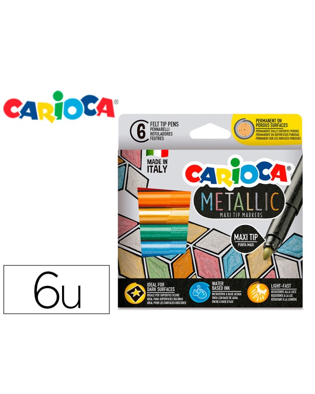 Rotulador carioca metallic punta maxi 6 mm caja de 6 unidades colores surtidos