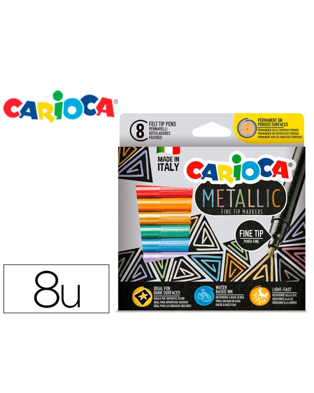 Rotulador carioca metallic punta fina caja de 8 unidades colores surtidos