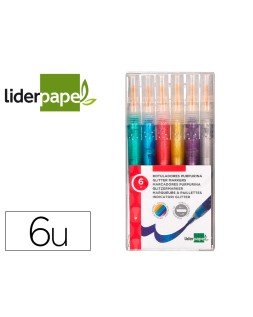 Rotulador liderpapel efecto purpurina metalizada punta reversible bolsa de 6 unidades colores surtidos
