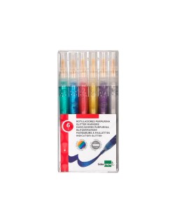 Rotulador liderpapel efecto purpurina metalizada punta reversible bolsa de 6 unidades colores surtidos