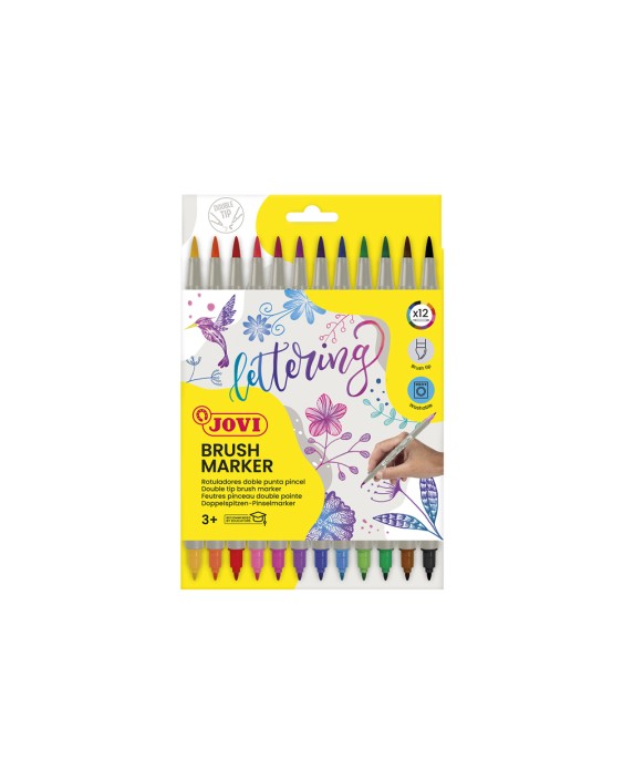 Rotulador jovi lettering doble punta fina y pincel estuche 12 unidades colores surtidos