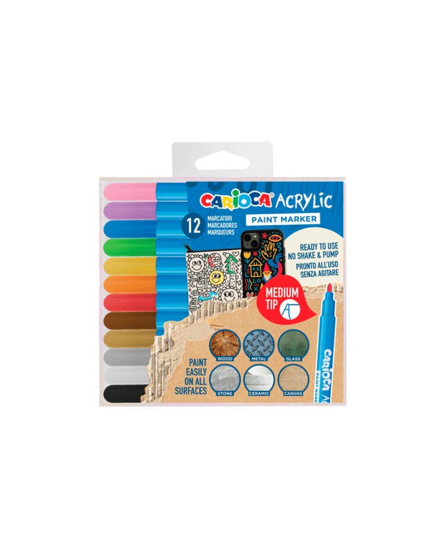 Rotulador carioca acrilico paint marker punta media tip estuche de 12 unidades colores surtidos