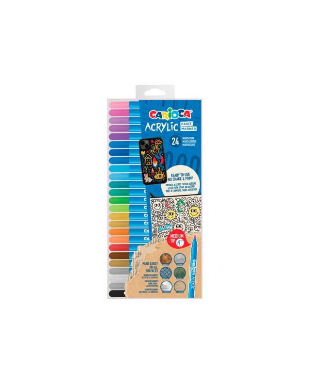 Rotulador carioca acrilico paint marker punta media tip estuche de 24 unidades colores surtidos
