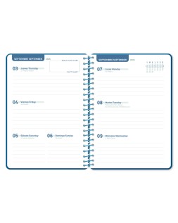 Agenda escolar liderpapel 26-27 espiral basic semana vista a5 bilingue 70g papel fsc azul marino