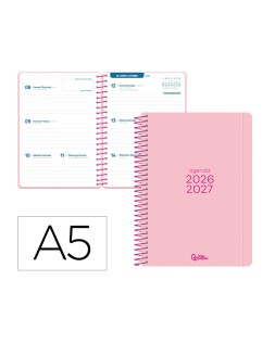 Agenda escolar liderpapel 26-27 espiral basic semana vista a5 bilingue 70g papel fsc rosa