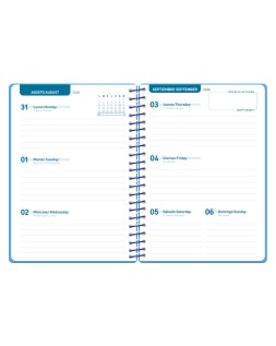 Agenda escolar liderpapel 26-27 espiral basic semana vista a5 bilingue 70g papel fsc azul turquesa