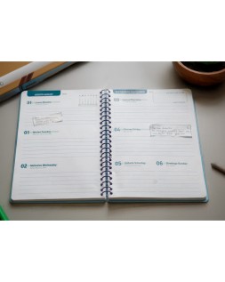 Agenda escolar liderpapel 26-27 espiral basic semana vista a5 bilingue 70g papel fsc azul turquesa