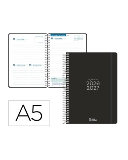 Agenda escolar liderpapel 26-27 espiral basic dia pagina a5 bilingue 70g papel fsc negro