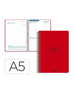 Agenda escolar liderpapel 26-27 espiral basic dia pagina a5 bilingue 70g papel fsc rojo