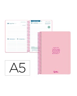 Agenda escolar liderpapel 26-27 espiral basic dia pagina a5 bilingue 70g papel fsc rosa