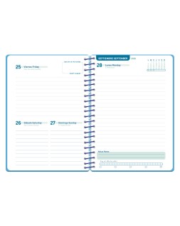 Agenda escolar liderpapel 26-27 espiral basic dia pagina a5 bilingue 70g papel fsc azul turquesa