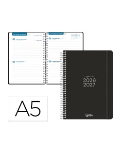 Agenda escolar liderpapel 26-27 espiral basic 2 dias pagina a5 bilingue 70g papel fsc negro
