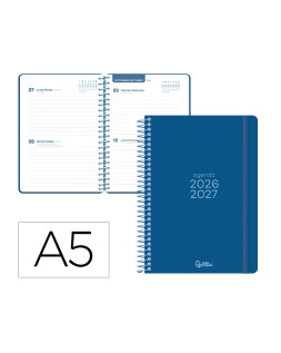 Agenda escolar liderpapel 26-27 espiral basic 2 dias pagina a5 bilingue 70g papel fsc azul marino