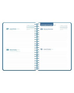 Agenda escolar liderpapel 26-27 espiral basic 2 dias pagina a5 bilingue 70g papel fsc azul marino