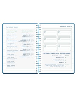 Agenda escolar liderpapel 26-27 espiral basic 2 dias pagina a5 bilingue 70g papel fsc azul marino