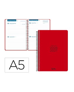 Agenda escolar liderpapel 26-27 espiral basic 2 dias pagina a5 bilingue 70g papel fsc rojo