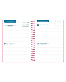 Agenda escolar liderpapel 26-27 espiral basic 2 dias pagina a5 bilingue 70g papel fsc rosa