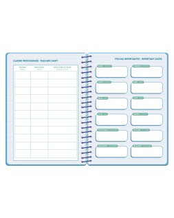 Agenda escolar liderpapel 26-27 espiral basic 2 dias pagina a5 bilingue 70g papel fsc azul turquesa