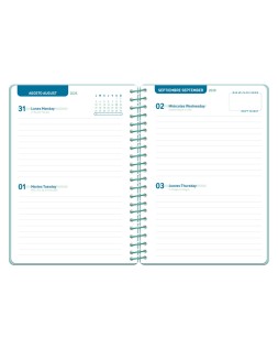 Agenda escolar liderpapel 26-27 espiral basic 2 dias pagina a5 bilingue 70g papel fsc morado