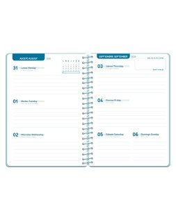 Agenda escolar liderpapel 26-27 espiral classic semana vista a5 bilingue 70g papel fsc azul turquesa