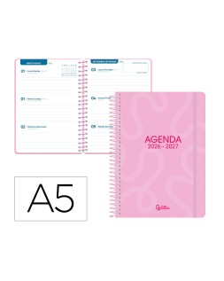 Agenda escolar liderpapel 26-27 espiral classic semana vista a5 bilingue 70g papel fsc rosa