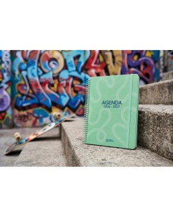 Agenda escolar liderpapel 26-27 espiral classic semana vista a5 bilingue 70g papel fsc verde