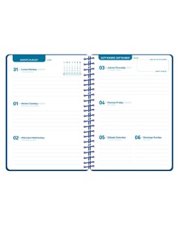 Agenda escolar liderpapel 26-27 espiral classic semana vista a5 bilingue 70g papel fsc azul marino