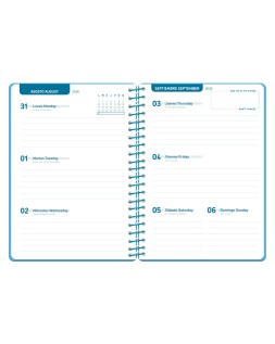 Agenda escolar liderpapel 26-27 espiral classic semana vista a5 bilingue 70g papel fsc azul