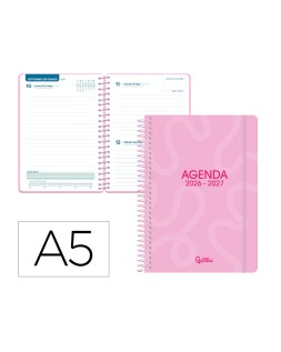 Agenda escolar liderpapel 26-27 espiral classic dia pagina a5 bilingue 70g papel fsc rosa
