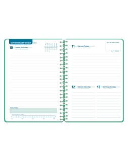 Agenda escolar liderpapel 26-27 espiral classic dia pagina a5 bilingue 70g papel fsc verde
