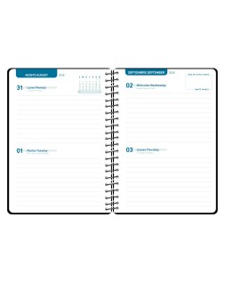 Agenda escolar liderpapel 26-27 espiral classic 2 dias pagina a5 bilingue 70g papel fsc negro