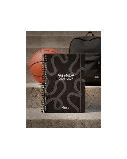 Agenda escolar liderpapel 26-27 espiral classic 2 dias pagina a5 bilingue 70g papel fsc negro
