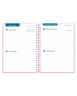 Agenda escolar liderpapel 26-27 espiral classic 2 dias pagina a5 bilingue 70g papel fsc rosa
