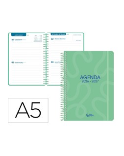 Agenda escolar liderpapel 26-27 espiral classic 2 dias pagina a5 bilingue 70g papel fsc verde
