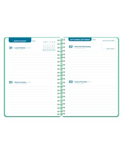 Agenda escolar liderpapel 26-27 espiral classic 2 dias pagina a5 bilingue 70g papel fsc verde