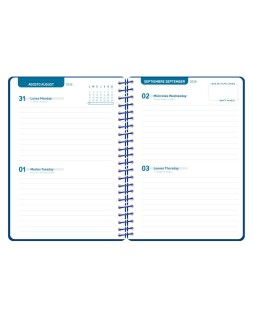 Agenda escolar liderpapel 26-27 espiral classic 2 dias pagina a5 bilingue 70g papel fsc azul marino
