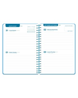 Agenda escolar liderpapel 26-27 espiral classic 2 dias pagina a5 bilingue 70g papel fsc azul