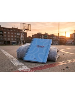 Agenda escolar liderpapel 26-27 espiral classic 2 dias pagina a5 bilingue 70g papel fsc azul