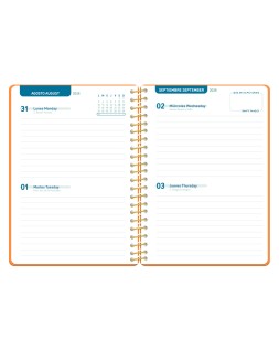 Agenda escolar liderpapel 26-27 espiral classic 2 dias pagina a5 bilingue 70g papel fsc naranja