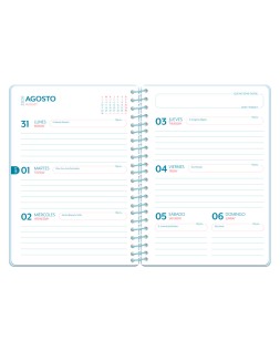 Agenda escolar liderpapel 26-27 espiral petite semana vista a5 bilingue 80g papel fsc azul
