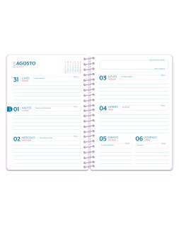 Agenda escolar liderpapel 26-27 espiral petite semana vista a5 bilingue 80g papel fsc morado