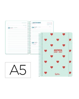 Agenda escolar liderpapel 26-27 espiral petite dia pagina a5 bilingue 80g papel fsc verde