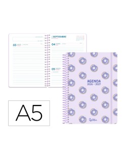 Agenda escolar liderpapel 26-27 espiral petite dia pagina a5 bilingue 80g papel fsc morado