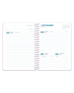 Agenda escolar liderpapel 26-27 espiral petite dia pagina a5 bilingue 80g papel fsc morado
