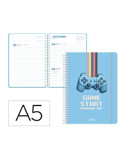 Agenda escolar liderpapel 26-27 espiral game on dia pagina a5 bilingue 80g papel fsc azul